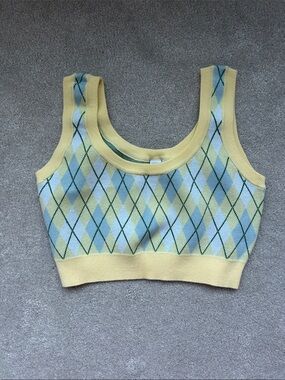 Simons Twik Pastel Yellow and Mint Argyle golf top
